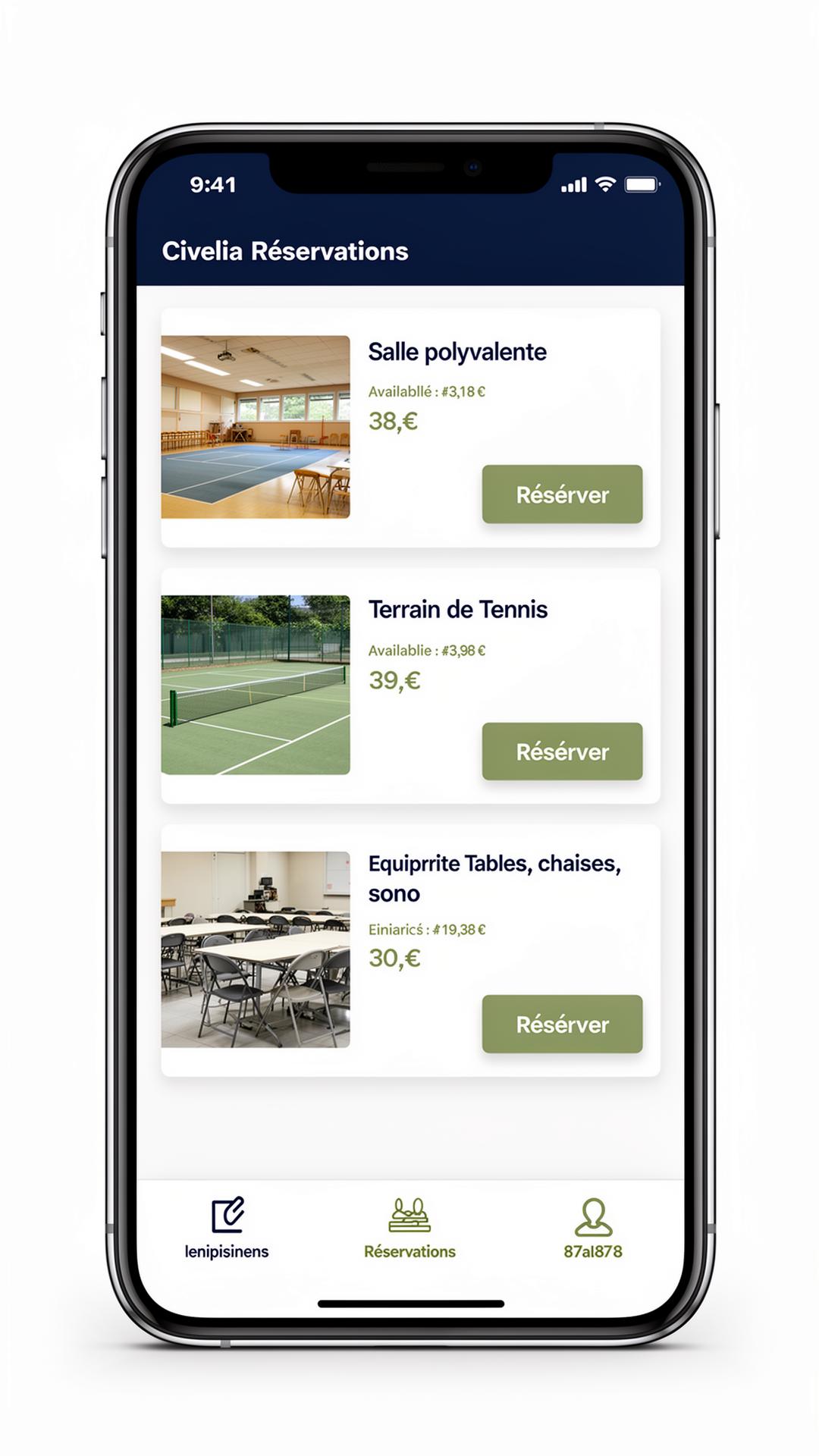 Aperçu de l'application mobile Civelia Réservations